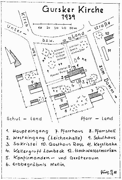 Lageplan Gursker Kirche 1939